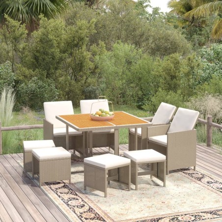 vidaXL Set comedor de jardín 9 pzas con cojines ratán sintético beige