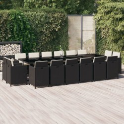 vidaXL Set comedor de jardín 17 pzas con cojines ratán sintético negro