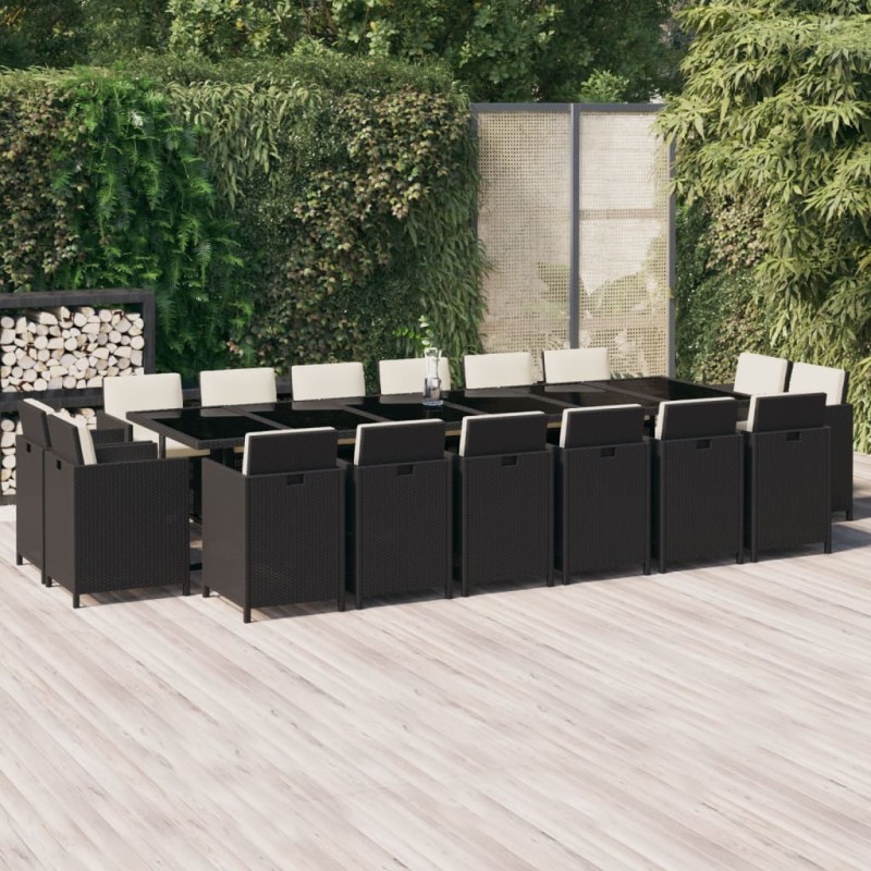 vidaXL Set comedor de jardín 17 pzas con cojines ratán sintético negro vidaXL Set comedor de jardín 17 pzas con cojines ratán sintético negro
