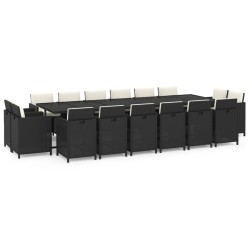 vidaXL Set comedor de jardín 17 pzas con cojines ratán sintético negro