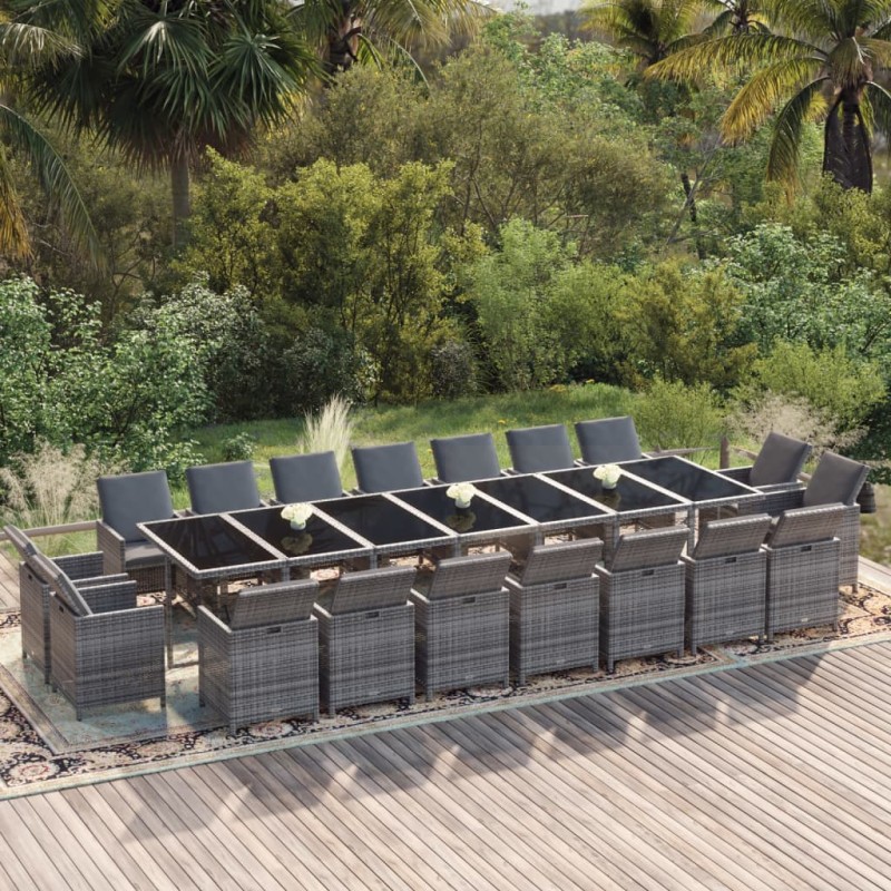 vidaXL Set de comedor jardín 19 pzas con cojines ratán sintético gris vidaXL Set de comedor jardín 19 pzas con cojines ratán sintético gris