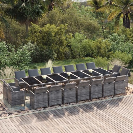 vidaXL Set de comedor jardín 19 pzas con cojines ratán sintético gris