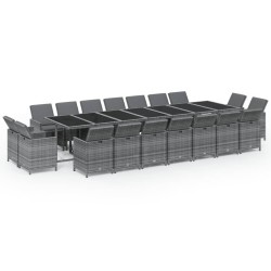 vidaXL Set de comedor jardín 19 pzas con cojines ratán sintético gris