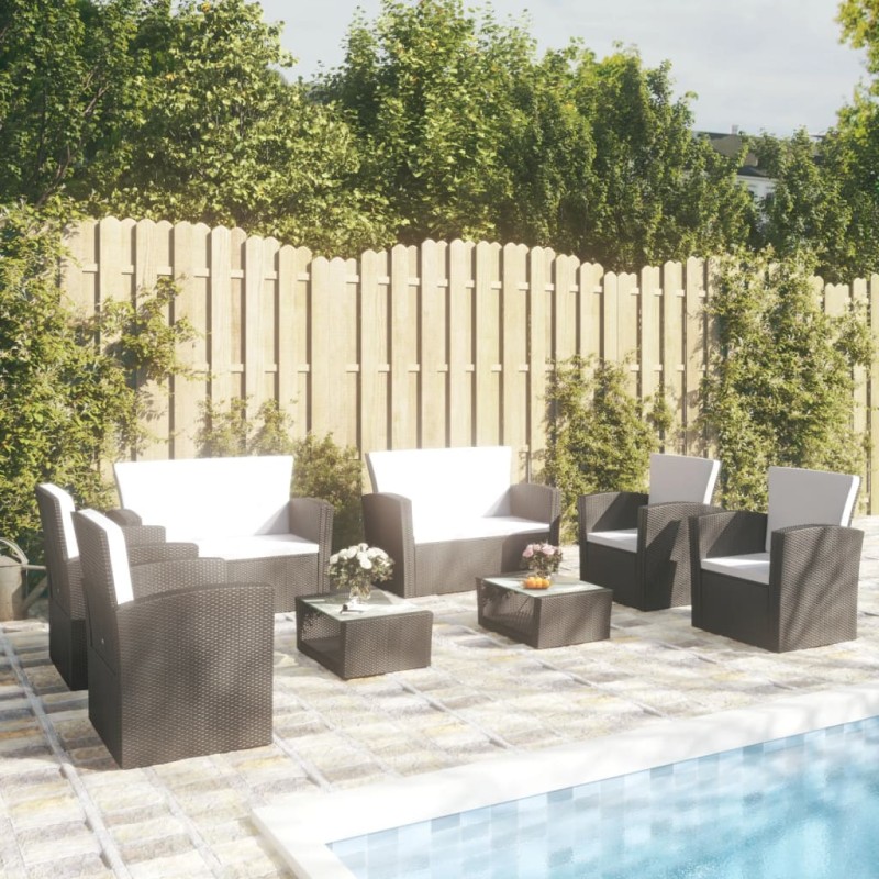 vidaXL Set muebles de jardín 8 piezas y cojines ratán sintético negro vidaXL Set muebles de jardín 8 piezas y cojines ratán sintético negro