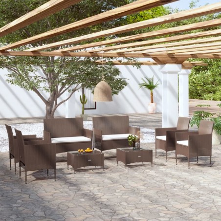 vidaXL Set muebles de jardín 8 pzas y cojines ratán sintético marrón