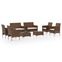 vidaXL Set muebles de jardín 8 pzas y cojines ratán sintético marrón