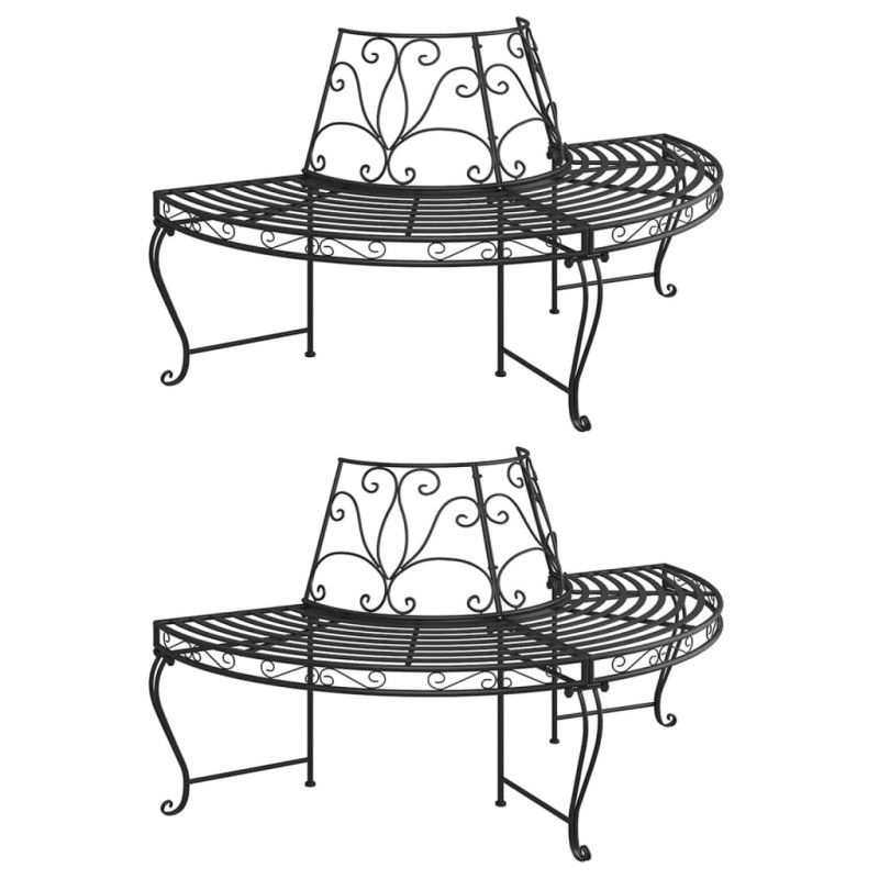 vidaXL Banco de jardín semicircular 2 uds de acero negro 160 cm vidaXL Banco de jardín semicircular 2 uds de acero negro 160 cm