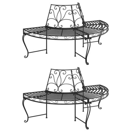 vidaXL Banco de jardín semicircular 2 uds de acero negro 160 cm
