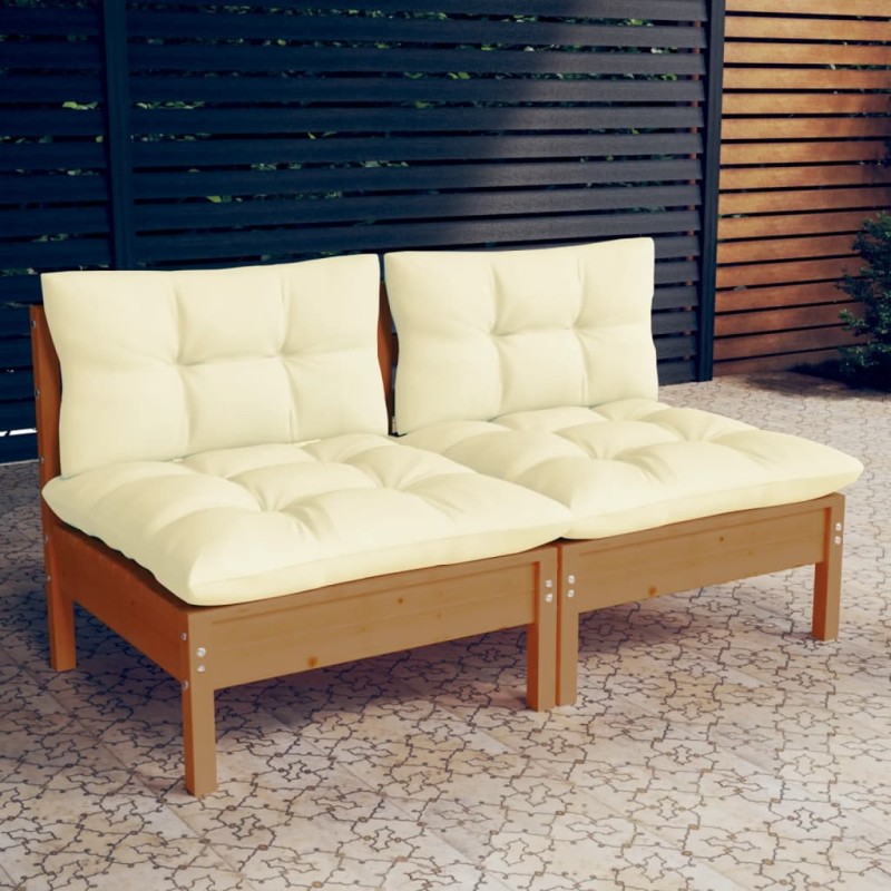 vidaXL Sofá de jardín de 2 plazas con cojines madera maciza pino crema vidaXL Sofá de jardín de 2 plazas con cojines madera maciza pino crema