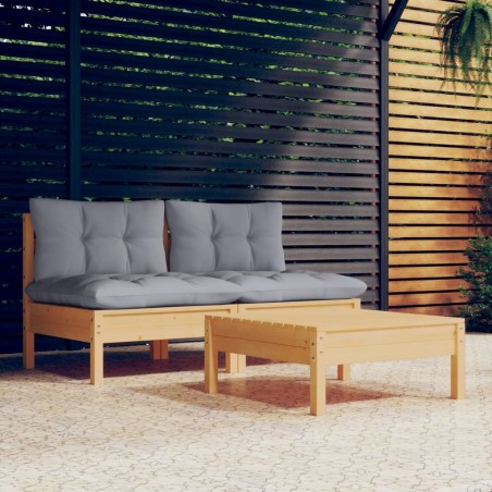 vidaXL Juego de muebles de jardín 3 pzas y cojines madera de pino