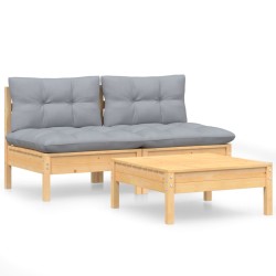 vidaXL Juego de muebles de jardín 3 pzas y cojines madera de pino