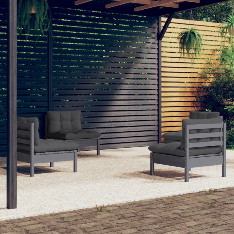 vidaXL Muebles de jardín 4 pzas con cojines antracita madera de pino vidaXL Muebles de jardín 4 pzas con cojines antracita madera de pino