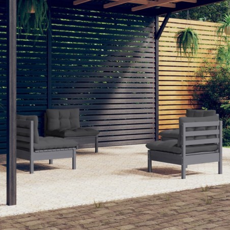 vidaXL Muebles de jardín 4 pzas con cojines antracita madera de pino