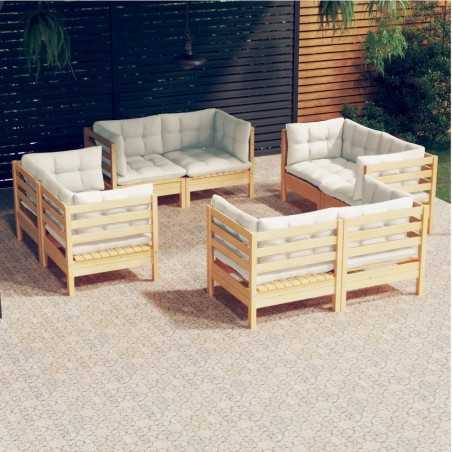 vidaXL Muebles de jardín 8 piezas cojines madera de pino color crema