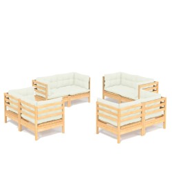 vidaXL Muebles de jardín 8 piezas cojines madera de pino color crema