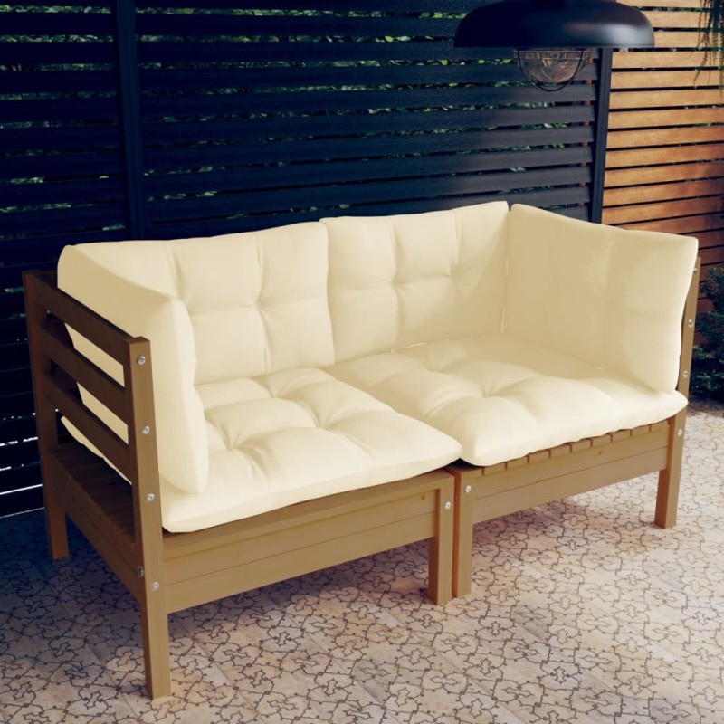 vidaXL Sofá de jardín de 2 plazas con cojines madera maciza pino crema vidaXL Sofá de jardín de 2 plazas con cojines madera maciza pino crema