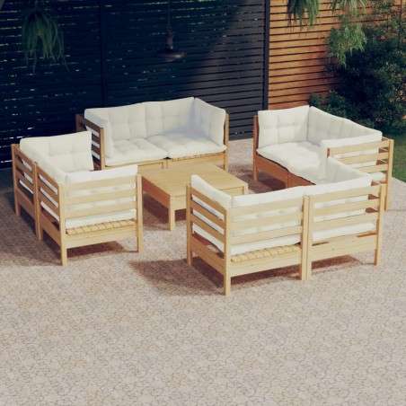 vidaXL Muebles de jardín 9 piezas cojines madera de pino color crema