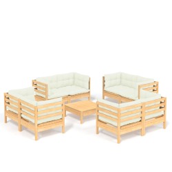 vidaXL Muebles de jardín 9 piezas cojines madera de pino color crema