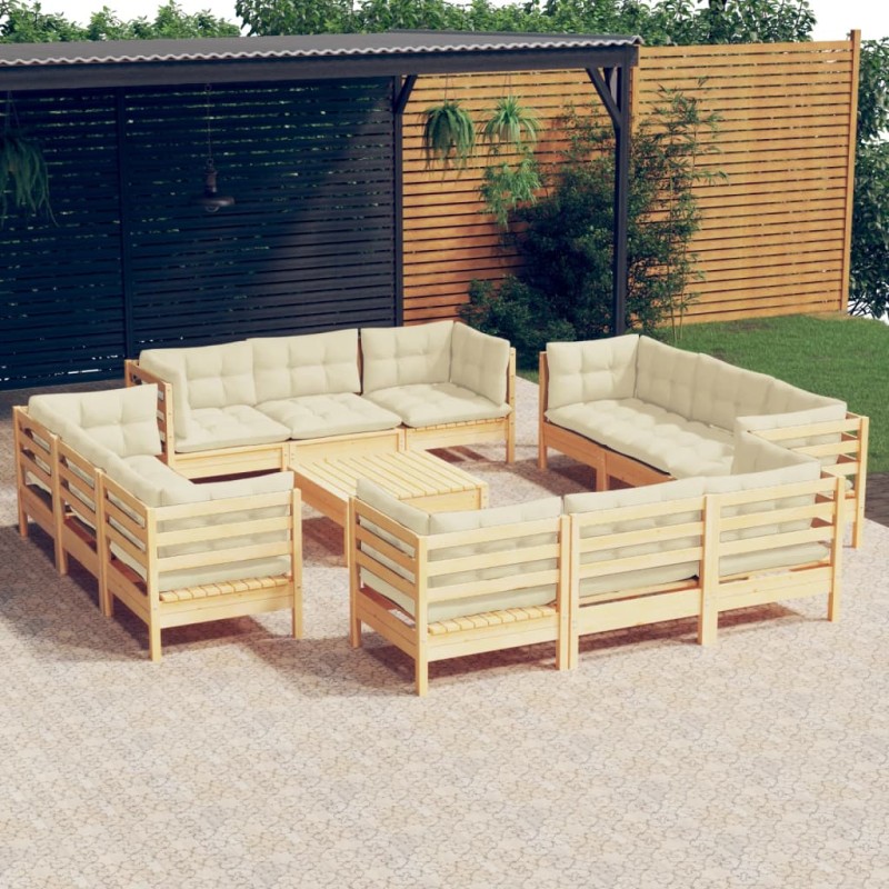 vidaXL Muebles de jardín 13 piezas cojines madera de pino crema vidaXL Muebles de jardín 13 piezas cojines madera de pino crema