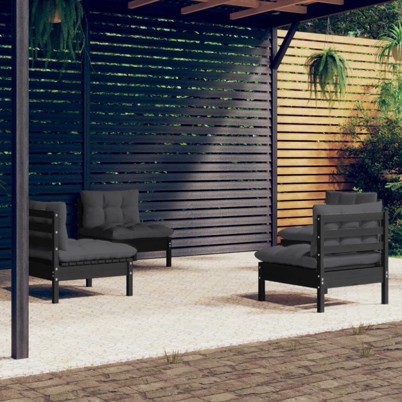 vidaXL Muebles de jardín 4 pzas con cojines antracita madera de pino vidaXL Muebles de jardín 4 pzas con cojines antracita madera de pino