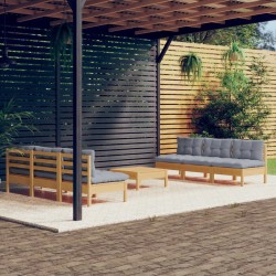 vidaXL Juego de muebles de jardín 7 pzas y cojines madera pino gris