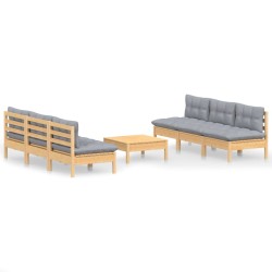 vidaXL Juego de muebles de jardín 7 pzas y cojines madera pino gris