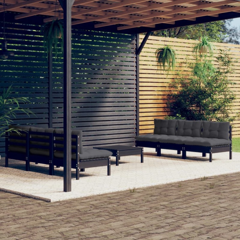 vidaXL Muebles de jardín 7 pzas con cojines antracita madera de pino
