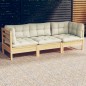 vidaXL Sofá de jardín de 3 plazas con cojines madera maciza pino crema vidaXL Sofá de jardín de 3 plazas con cojines madera maciza pino crema
