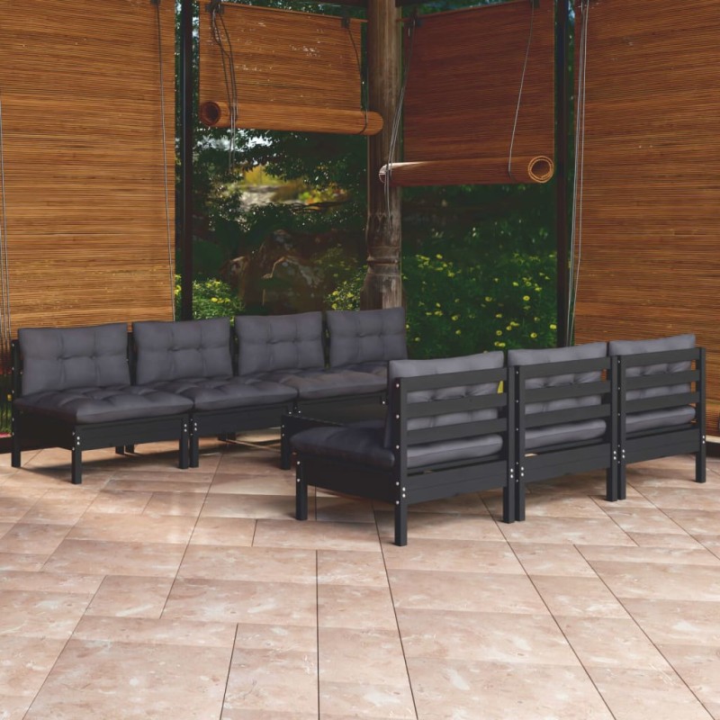 vidaXL Muebles de jardín 8 pzas con cojines antracita madera de pino