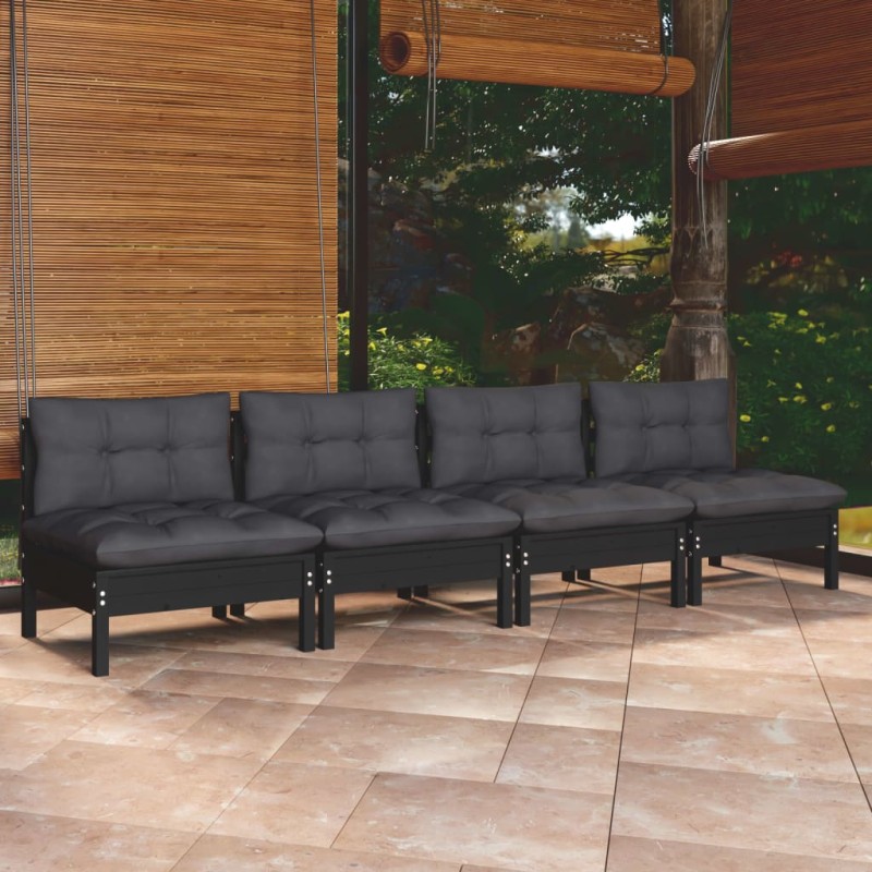 vidaXL Sofá de jardín 4 plazas con cojines madera pino gris antracita vidaXL Sofá de jardín 4 plazas con cojines madera pino gris antracita