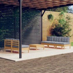 vidaXL Juego de muebles de jardín 6 pzas y cojines madera pino gris