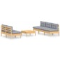 vidaXL Juego de muebles de jardín 6 pzas y cojines madera pino gris