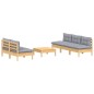 vidaXL Juego de muebles de jardín 6 pzas y cojines madera pino gris