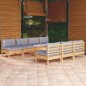 vidaXL Juego de muebles de jardín 8 pzas y cojines madera pino gris vidaXL Juego de muebles de jardín 8 pzas y cojines madera pino gris
