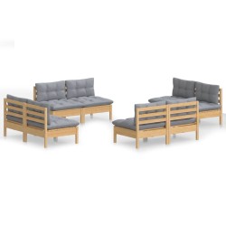 vidaXL Juego de muebles de jardín 8 pzas y cojines madera pino gris