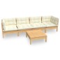 vidaXL Muebles de jardín 5 pzas y cojines madera maciza de pino crema vidaXL Muebles de jardín 5 pzas y cojines madera maciza de pino crema