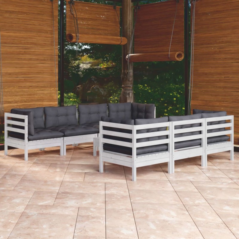 vidaXL Muebles de jardín 8 pzas con cojines madera maciza de pino vidaXL Muebles de jardín 8 pzas con cojines madera maciza de pino