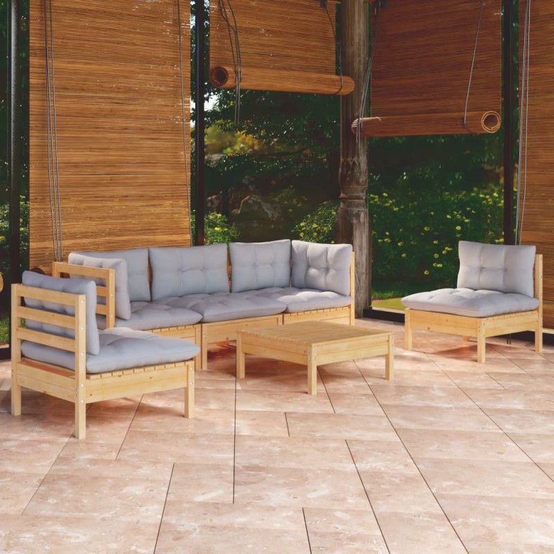 vidaXL Juego de muebles de jardín 6 pzas y cojines madera maciza pino vidaXL Juego de muebles de jardín 6 pzas y cojines madera maciza pino