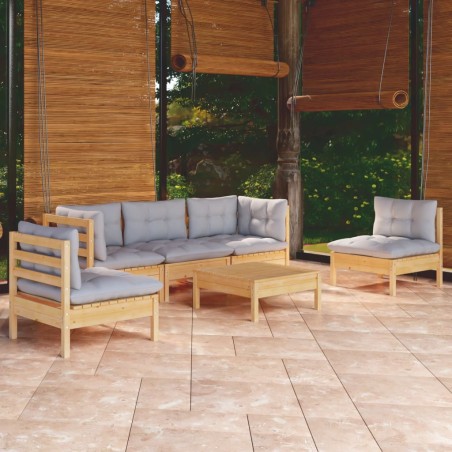 vidaXL Juego de muebles de jardín 6 pzas y cojines madera maciza pino