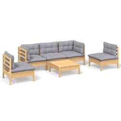 vidaXL Juego de muebles de jardín 6 pzas y cojines madera maciza pino