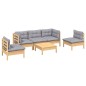 vidaXL Juego de muebles de jardín 6 pzas y cojines madera maciza pino vidaXL Juego de muebles de jardín 6 pzas y cojines madera maciza pino