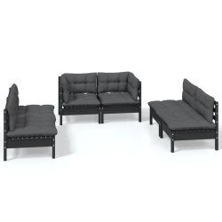 vidaXL Juego de muebles de jardín 6 pzas y cojines madera maciza pino