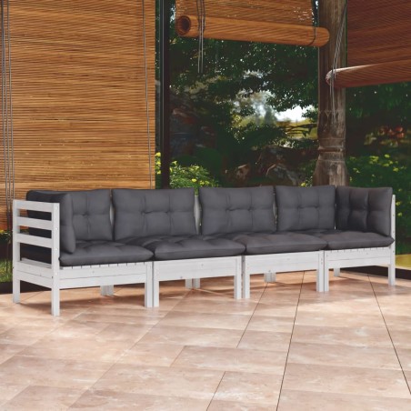 vidaXL Juego de muebles de jardín 4 pzas y cojines madera maciza pino