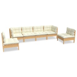 vidaXL Muebles de jardín 6 pzas y cojines madera maciza de pino crema
