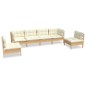 vidaXL Muebles de jardín 6 pzas y cojines madera maciza de pino crema vidaXL Muebles de jardín 6 pzas y cojines madera maciza de pino crema