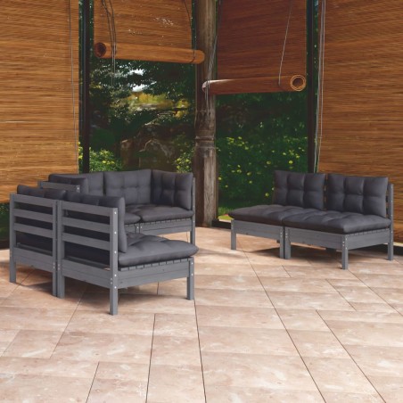 vidaXL Muebles de jardín 6 piezas con cojines de madera maciza de pino