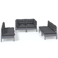 vidaXL Muebles de jardín 6 piezas con cojines de madera maciza de pino