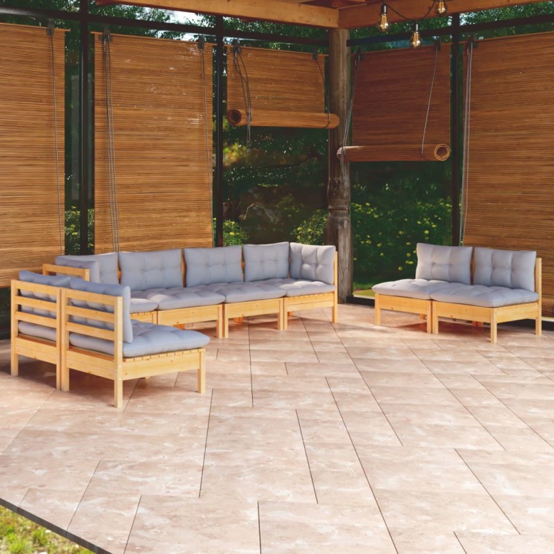 vidaXL Juego de muebles de jardín 8 pzas y cojines madera maciza pino vidaXL Juego de muebles de jardín 8 pzas y cojines madera maciza pino
