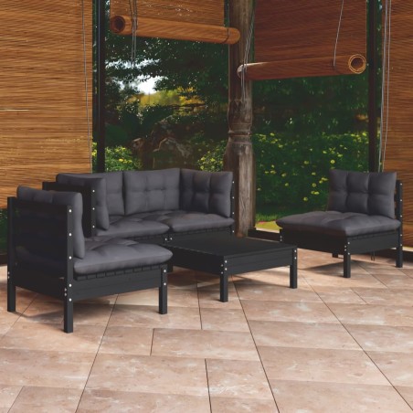 vidaXL Juego de muebles de jardín 5 pzas y cojines madera maciza pino