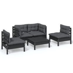 vidaXL Juego de muebles de jardín 5 pzas y cojines madera maciza pino
